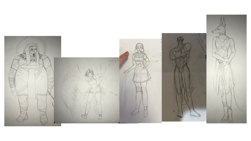 sketches and details of character lineup