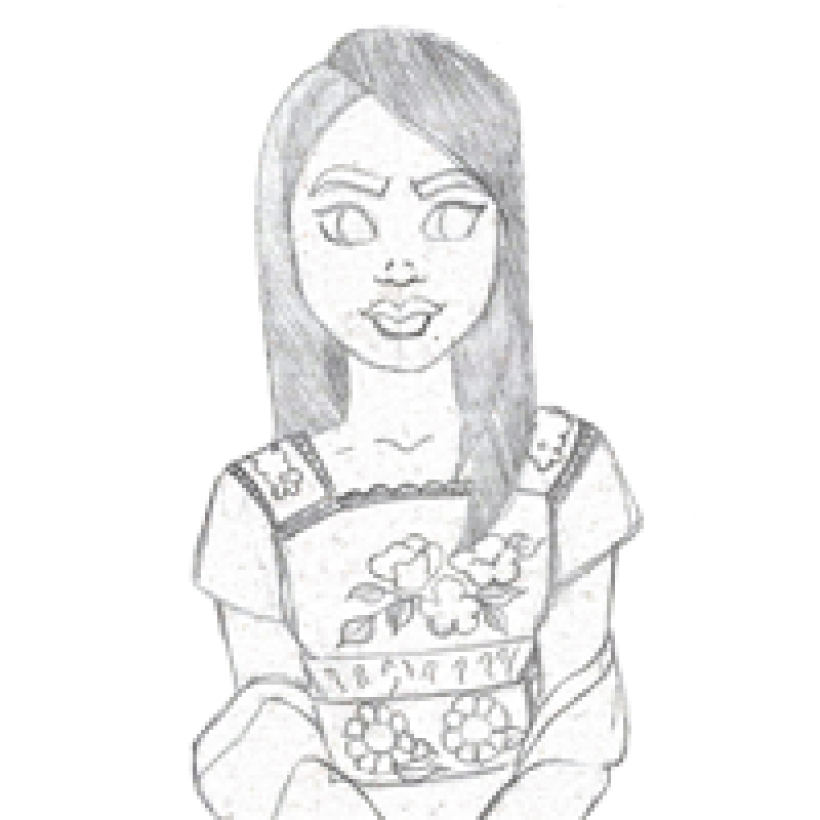 Boceto de Mujer joven con vestimenta tradicional Purepecha