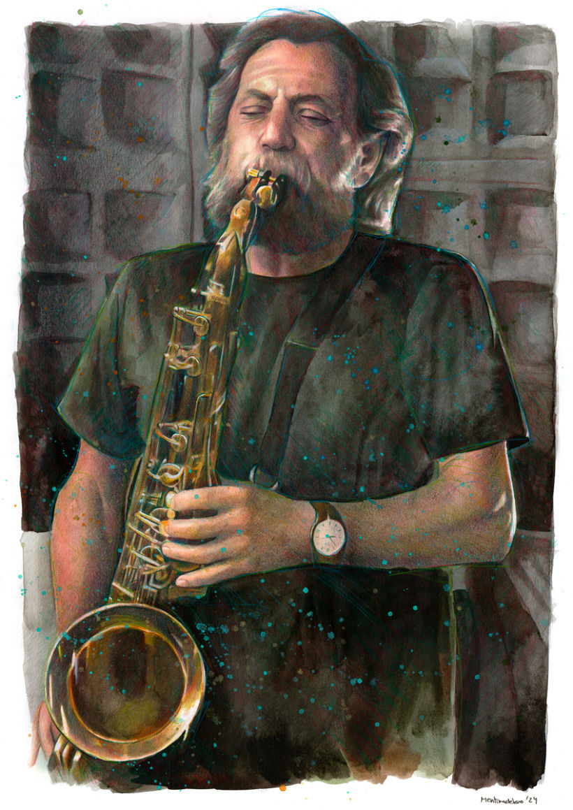 Realistic portrait of a saxophonist 1