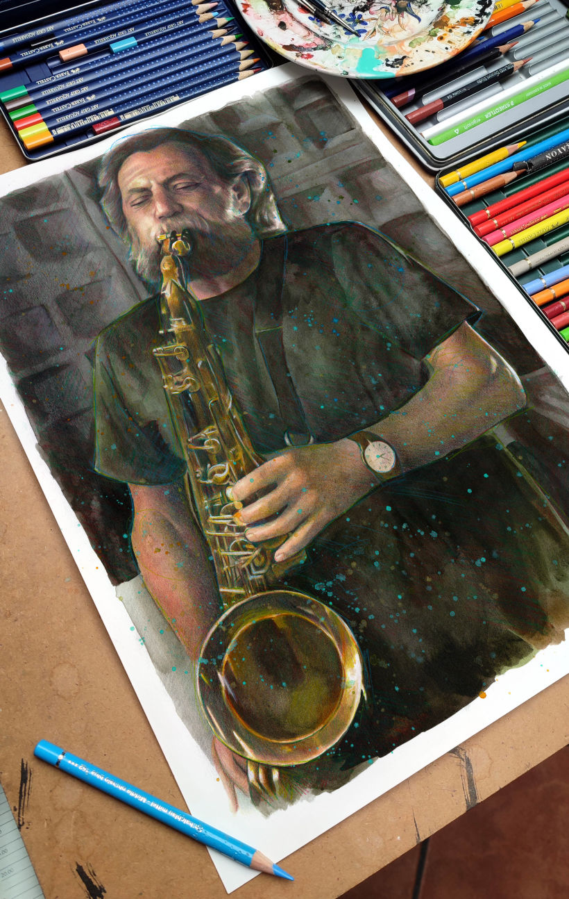 Realistic portrait of a saxophonist 7