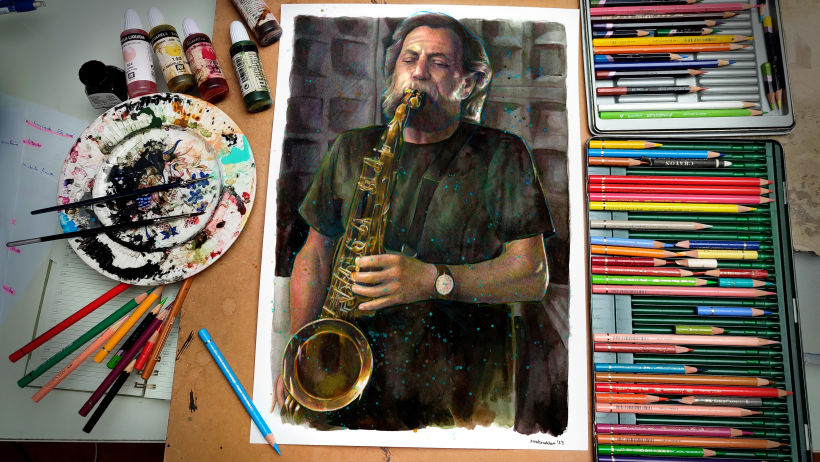 Realistic portrait of a saxophonist 8