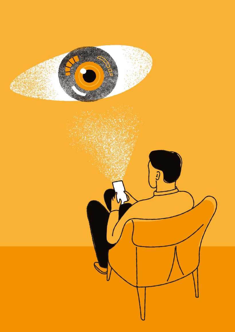 Concept of the phone watching us at home (everyday life).