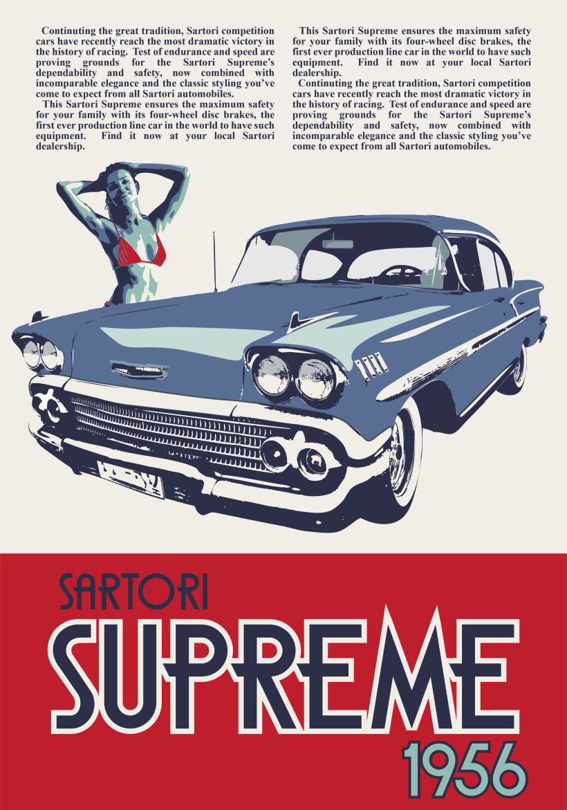 Retro Car Ad in the style of Shepard Fairey