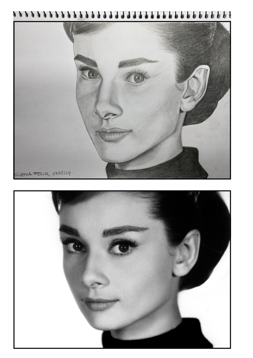 Retrato da Audrey Hepburn - Treino de Sombras e proporções.