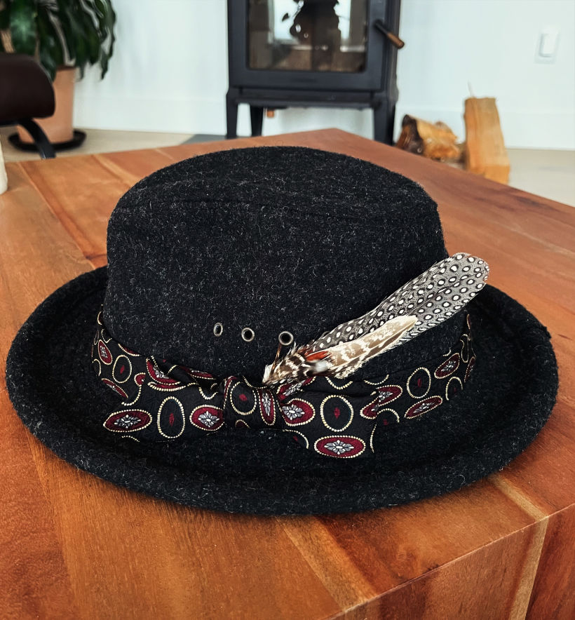 Sewn/repurposed hat band from vintage tie 1