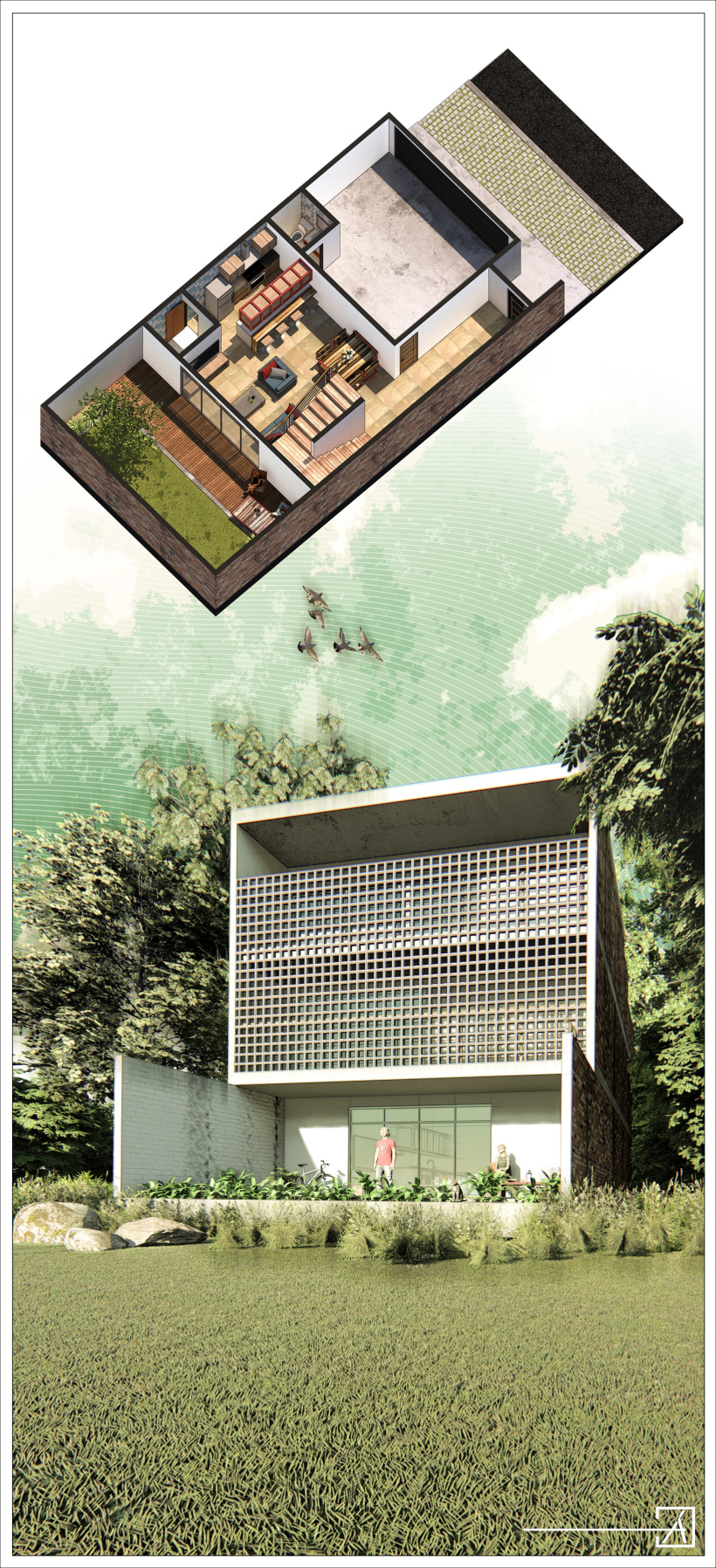 Ilustración digital de proyectos arquitectónico CASA 8x16 | Domestika
