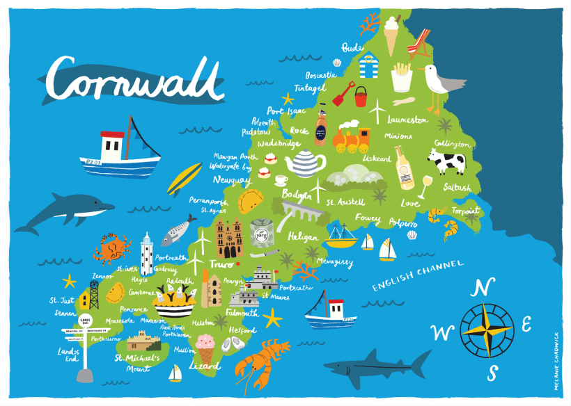 tourist map of cornwall uk
