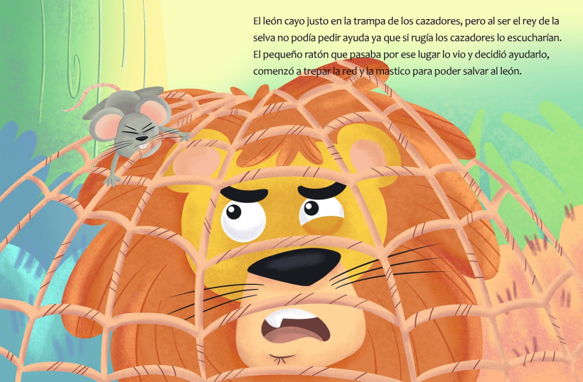 El león y el ratón: Ilustración digital para cuentos infantiles | Domestika