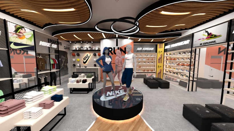 Subproducto anillo suspensión Diseño interior de tienda Nike | Domestika