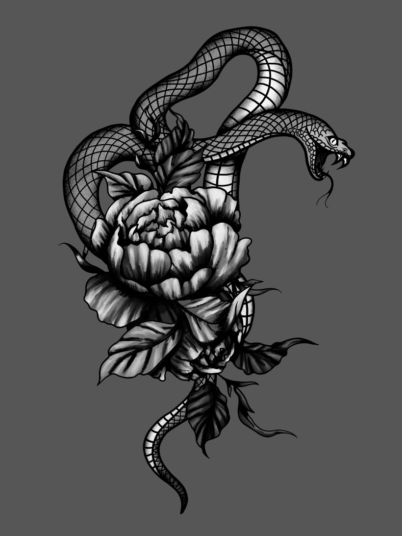 Snake and Peonies on Behance
