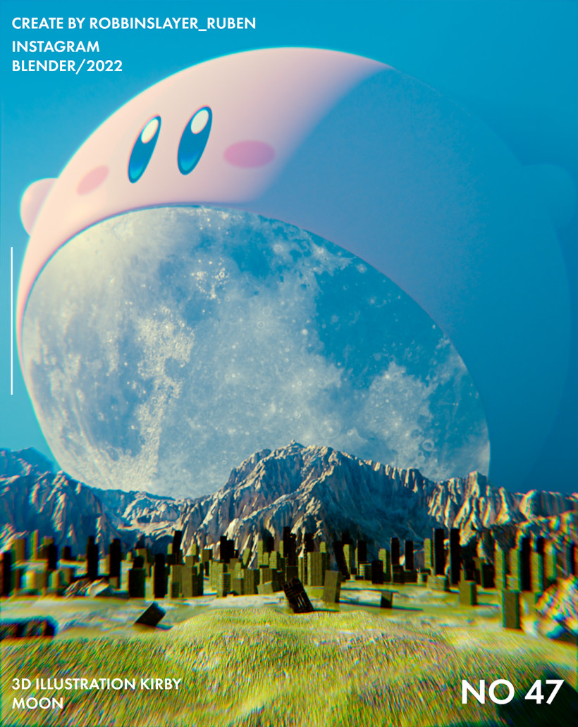 Mi Proyecto del curso: Ilustración fantástica 3D con Blender (Kirby moon) |  Domestika
