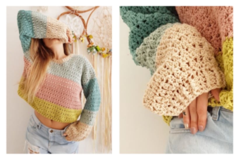 Sabio creativo cine PDF Gratis: Patrón de un suéter de crochet estilo vintage | Domestika