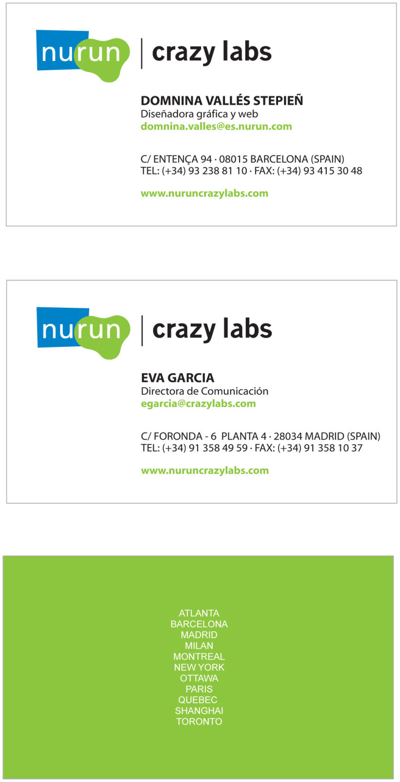 Business Card - Nurun and Crazy Labs 1