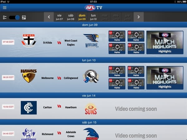 AFL iPad video client app 2