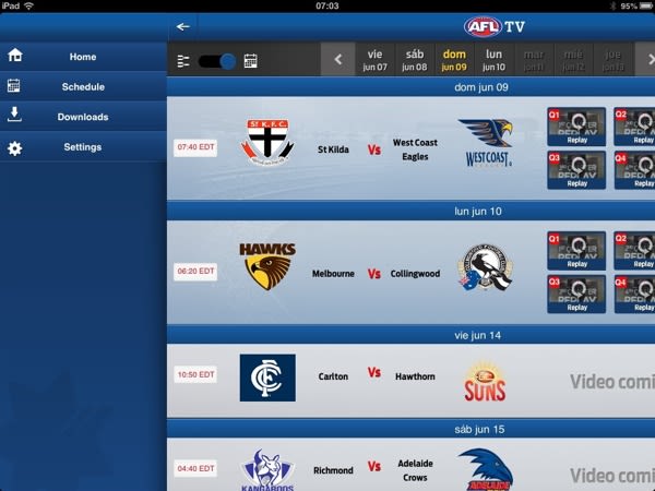 AFL iPad video client app 3