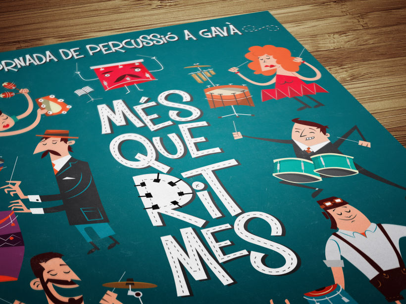 Cartel y camisetas: Festival de percusión "MésQueRitmes" 2