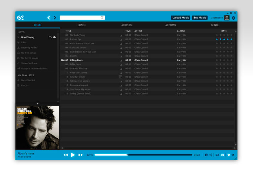 Google Music Player. Concept Design 1