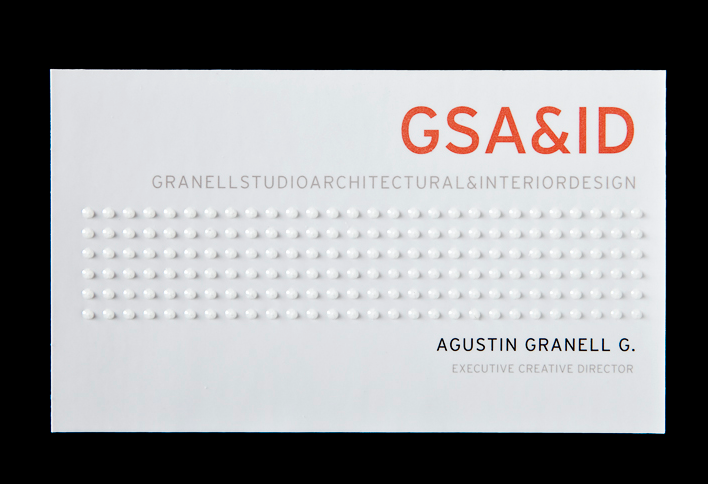 Tarjetas de visita para GSA&ID. Acabado barniz braille. 2