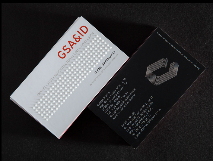 Tarjetas de visita para GSA&ID. Acabado barniz braille. 3