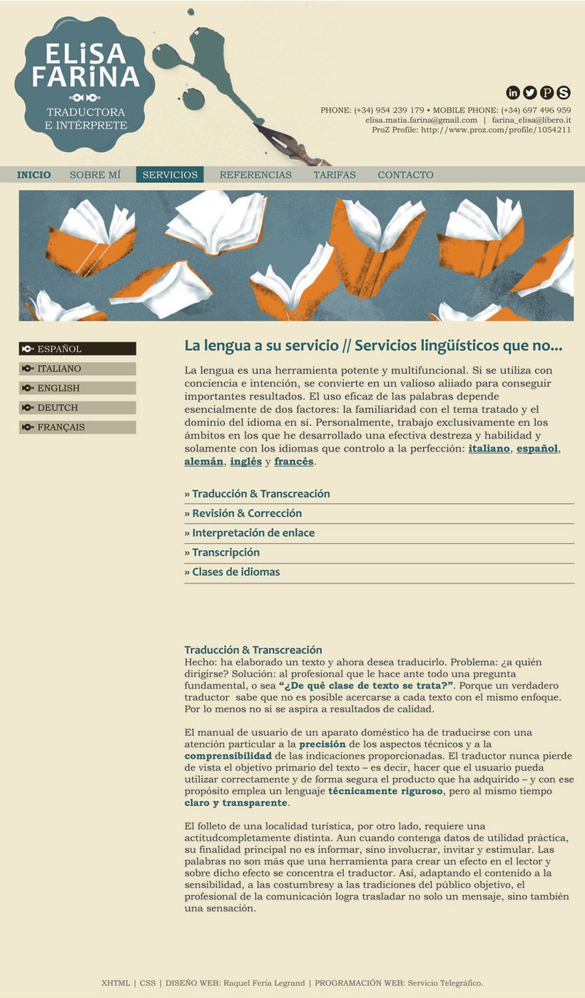 Web Elisa Farina. Elaboración de logotipo, diseño de páginas e ilustraciones. 1