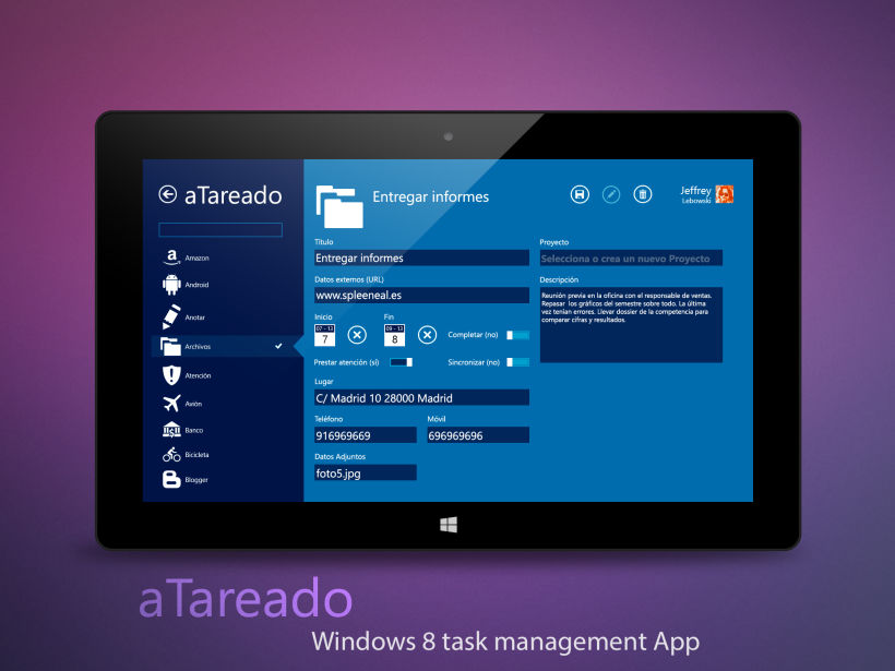 © aTareado aplicación de gestión de tareas para Windows 8  3