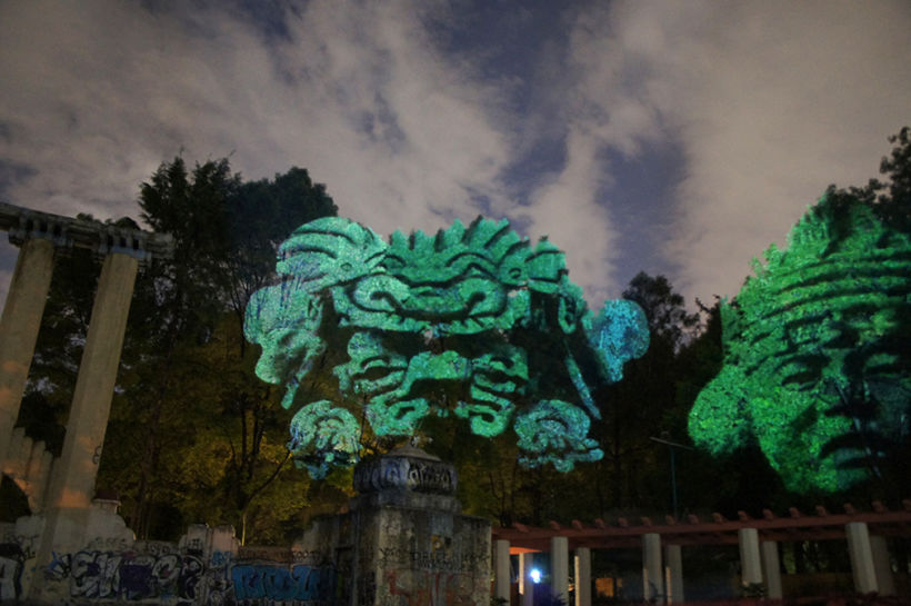 Dioses del Maíz - Proyección 3D de dioses prehispánicos sobre árboles del Parque México, DF 3