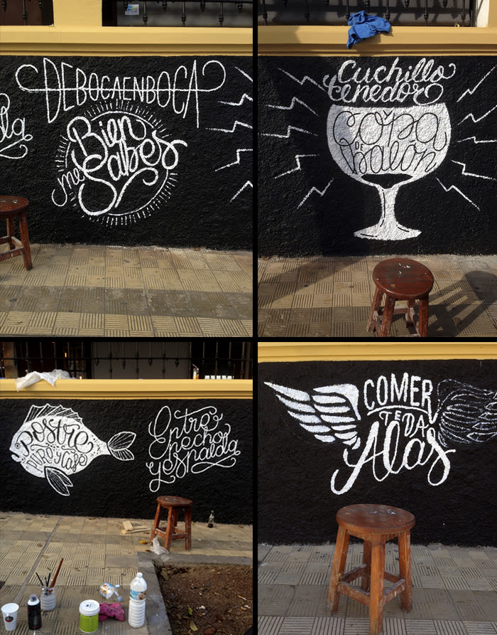 Ilustraciones para murales en Deboca Bar 5