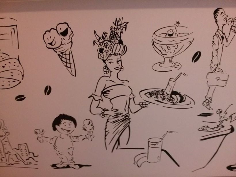 Ilustraciones personajes bar heladería Milán Italia 2