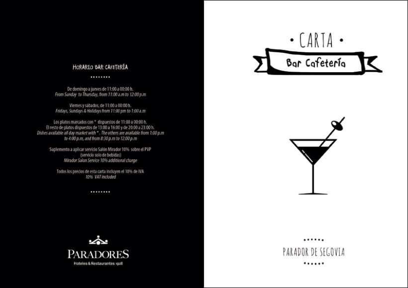 Diseño carta Bar - Cafetería Parador de Segovia 0