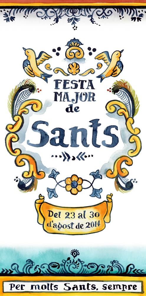 Propuesta cartel poster Fiesta Mayor de Sants · acuarela -1