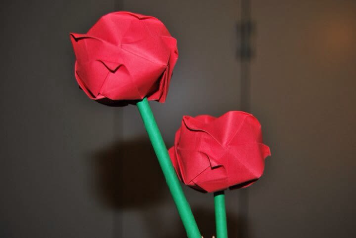 Jarrón y Rosas. Origami 3D 8