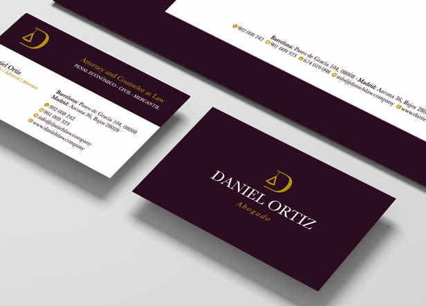 Diseño de logotipo y papelería para Daniel Ortiz, un abogado penalista con despacho en Madrid y Barcelona. Está especializado en derecho penal tanto de empresa como particulares. -1