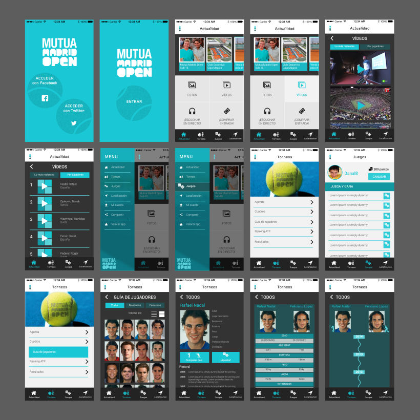 Wireframes y mockups propuesta diseño app "Mutua Open Madrid 2015" 4