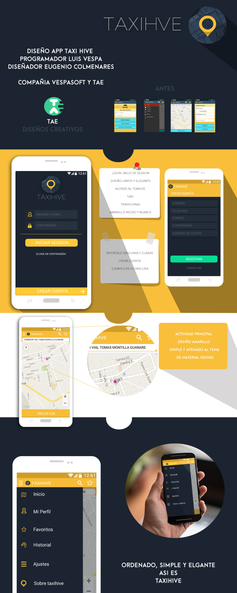 concept ui interface user for taxihive app venezolana, diseño conceptual de la interface de usuario de taxihive aplicacion venezolana  1