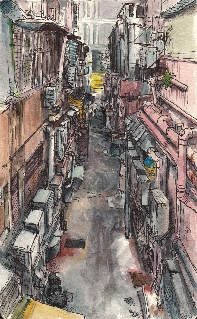 Callejón en Hong Kong, sketch urbano 1