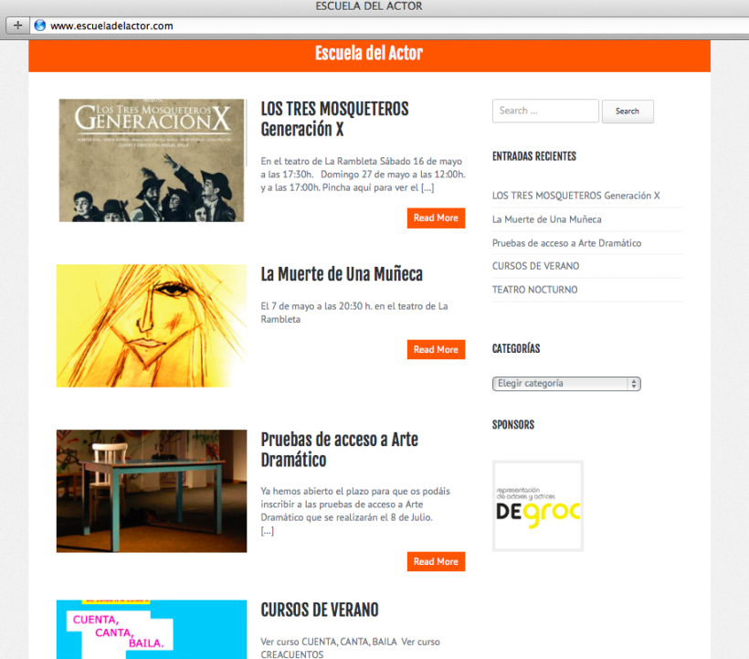 Diseño y creación web para la Escuela del Actor. Curso impartido creación páginas web con CMS. 1
