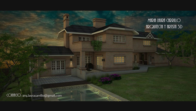 Casa unifamiliar Vista exterior SketchUP + Vray -1