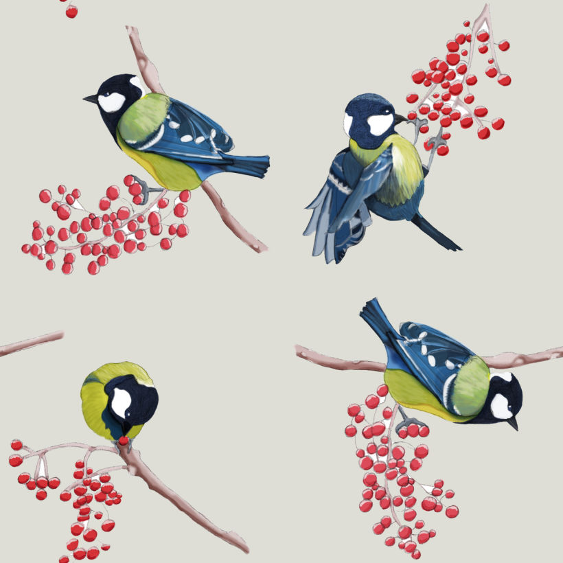 Pájaros. Ilustración técnica mixta 1