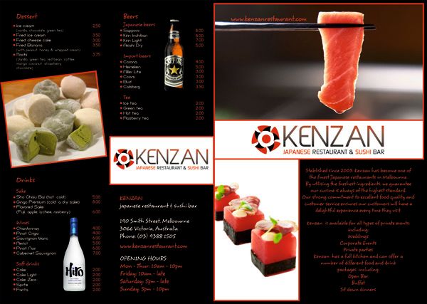 diseño menu kenzan restaurant 0