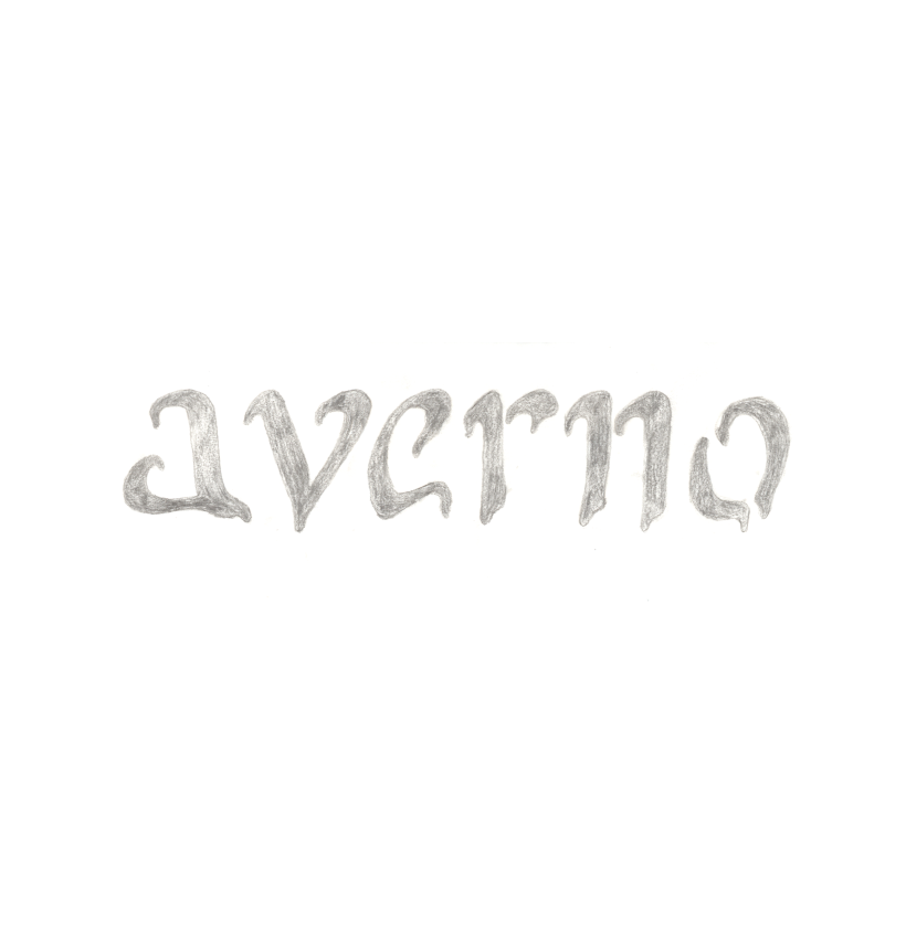 Lettering "Averno", caligrafía manual escaneada con collage digital -1