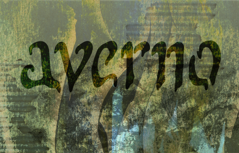 Lettering "Averno", caligrafía manual escaneada con collage digital 0