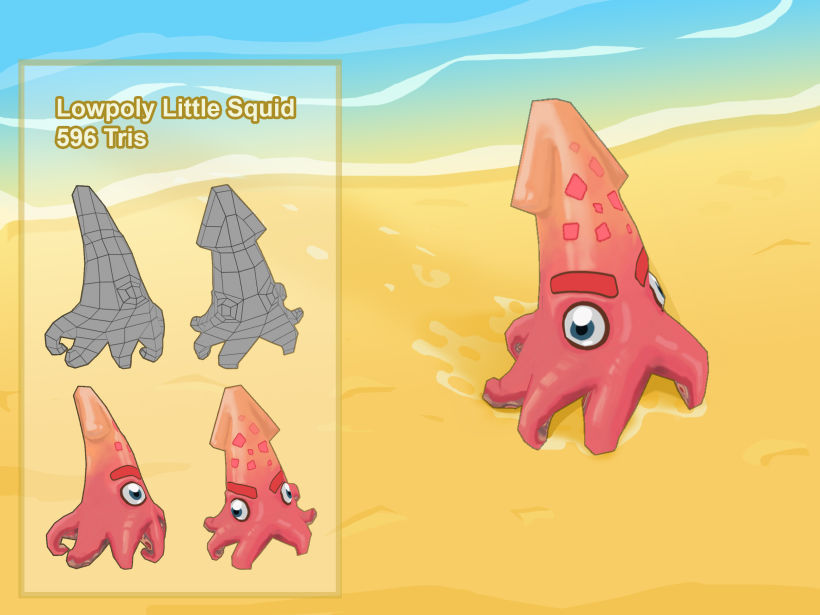 Low Poly little Squid - Criatura 3D para videojuego Hamusutaman -1