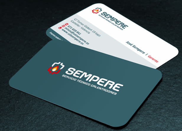 Logotipo, tarjetas de visita y flyer para Sempere, una empresa valenciana que realiza reparaciones, instalación y mantenimiento de todo tipo de calderas, calentadores, termos, etc... 1