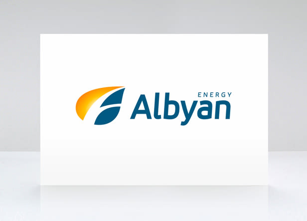 Logotipo para una empresa dedicada a la comercialización de energía eléctrica. El icono se basa en la forma de una hoja en la que se inscribe unos trazos que recuerdan la “A” de Albyan aprovechando los nervios de la hoja. -1