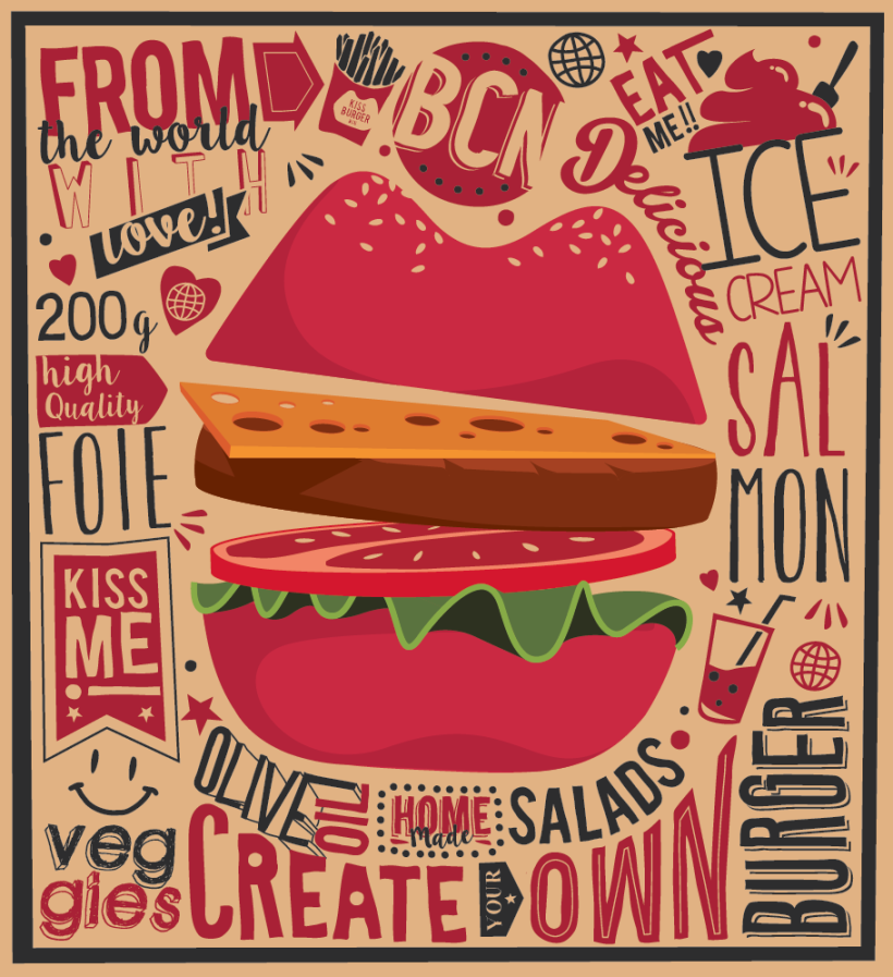 Kiss Burger Bcn Logo & Illustrations 2