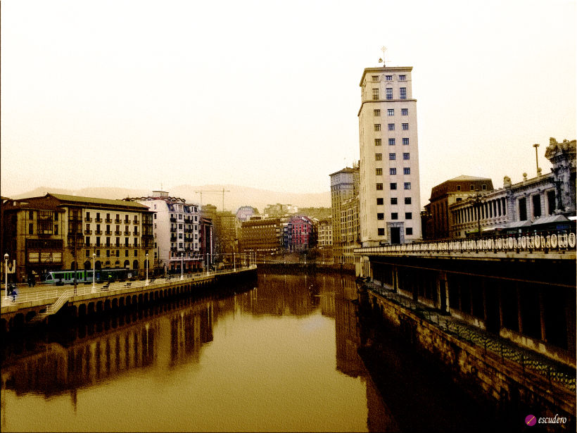 Bilbao desde el puente del Arenal nuevo retocado como antiguo  0