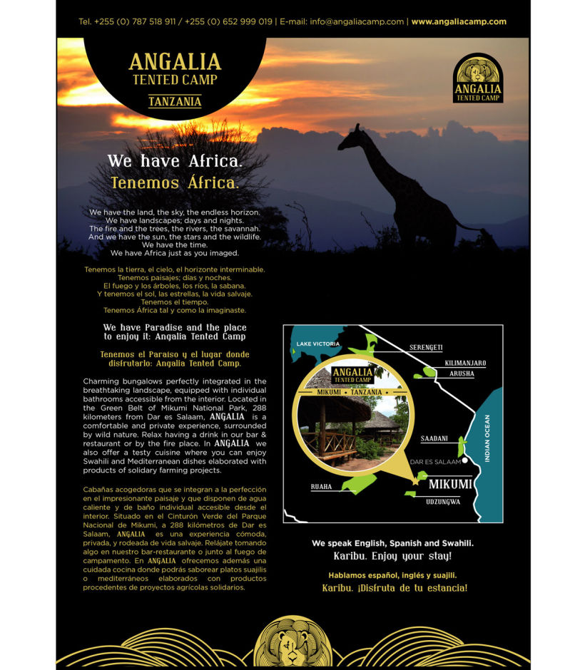 ANGALIA, hotel en Tanzania. Creación de la imagen para el hotel y diferentes aplicaciones. 0