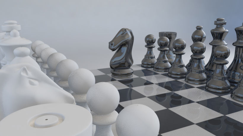 Tablero ajedrez en 3D, Vista frontal de un tablero con sus …