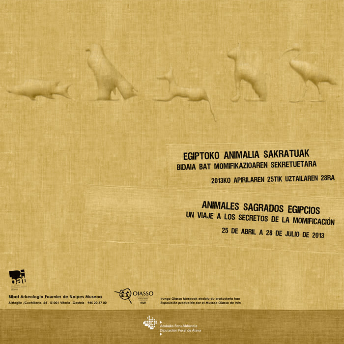 Design of poster and flyer exhibition "Animales sagrados egipcios" about mummified animals. -1
