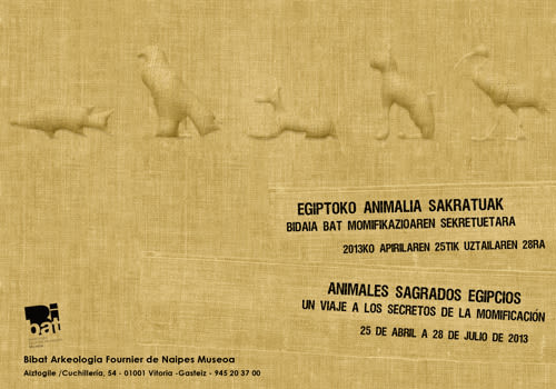 Design of poster and flyer exhibition "Animales sagrados egipcios" about mummified animals. 0